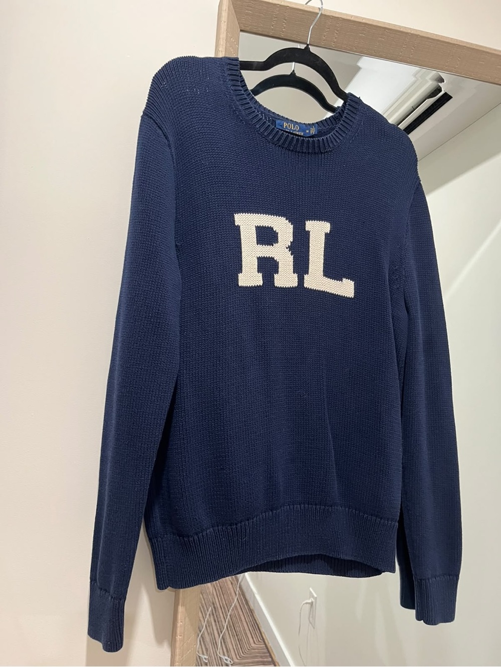 Polo RL Navy Crewneck Sweater with White RL Logo size M